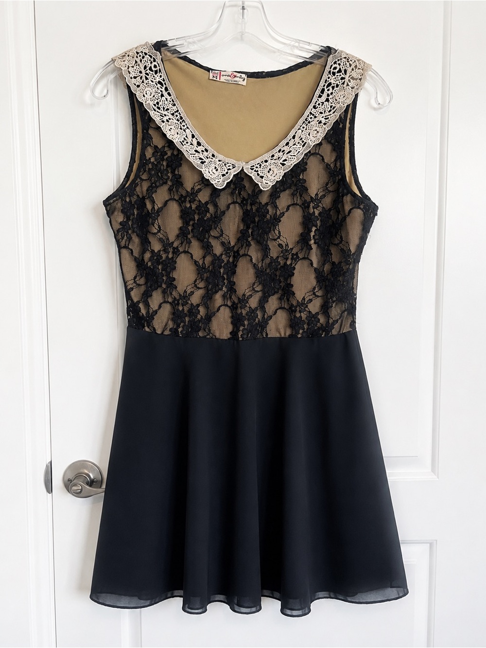 Black Lace Collar Whimsigoth Coquette Dark Academia Babydoll Mini Dress M - Picture 2 of 7